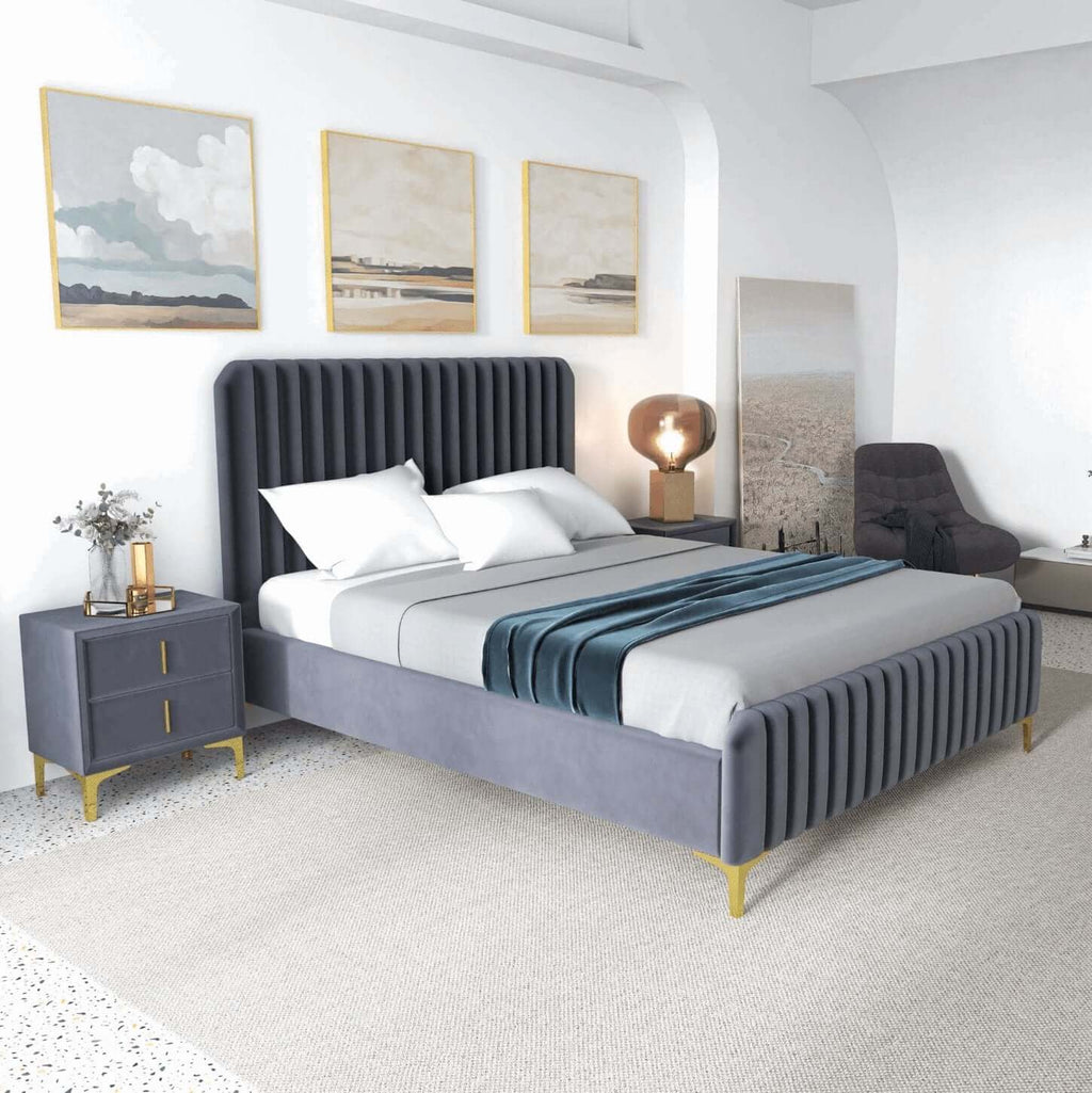 Bethany Tufted Velvet Upholstered Bed Platform (3 Colors)
