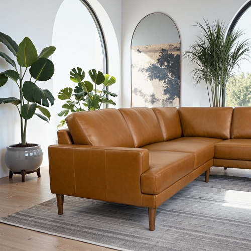 Corbin MCM Tan Leather Sectional Chaise Sofa 108