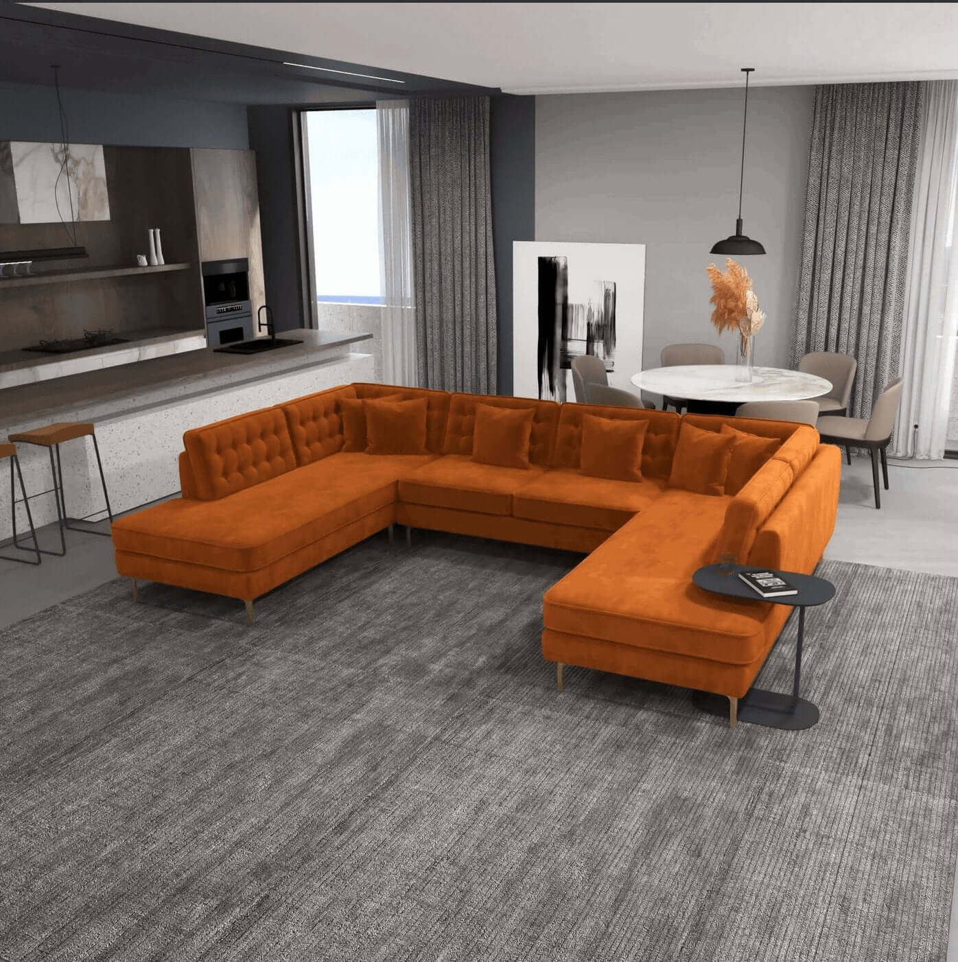 Brooke MCM Velvet U-Shape Dual Chaise Sectional Sofa 131