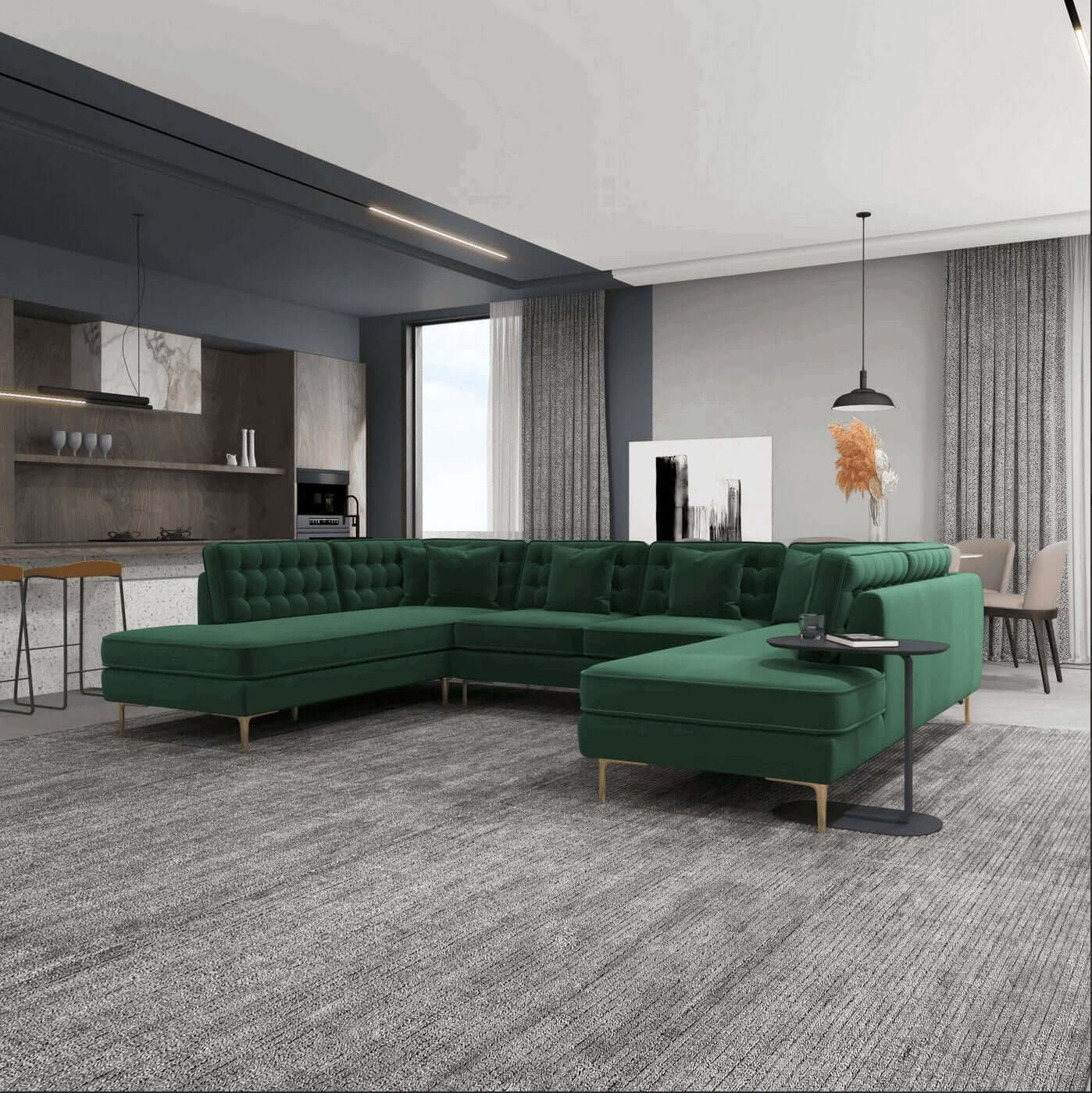 Brooke MCM Velvet U-Shape Dual Chaise Sectional Sofa 131