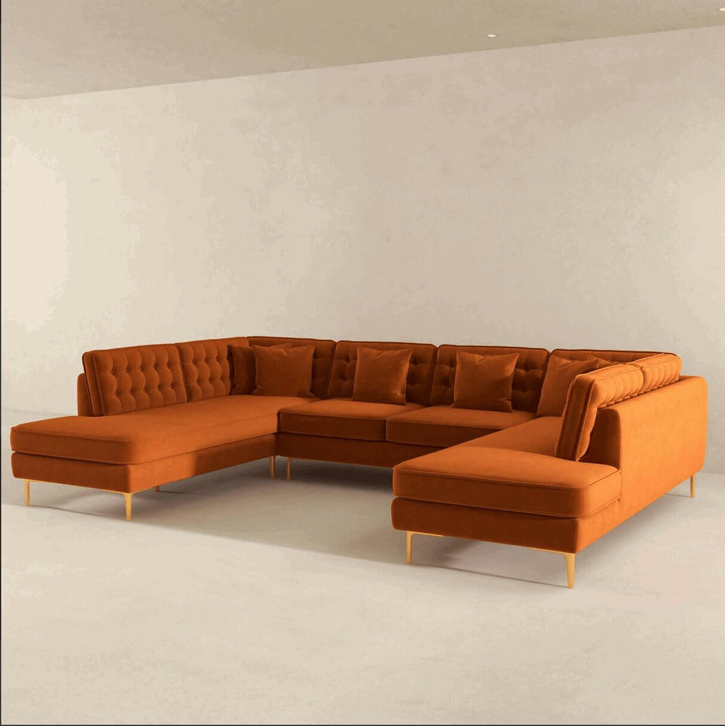 Brooke MCM Velvet U-Shape Dual Chaise Sectional Sofa 131