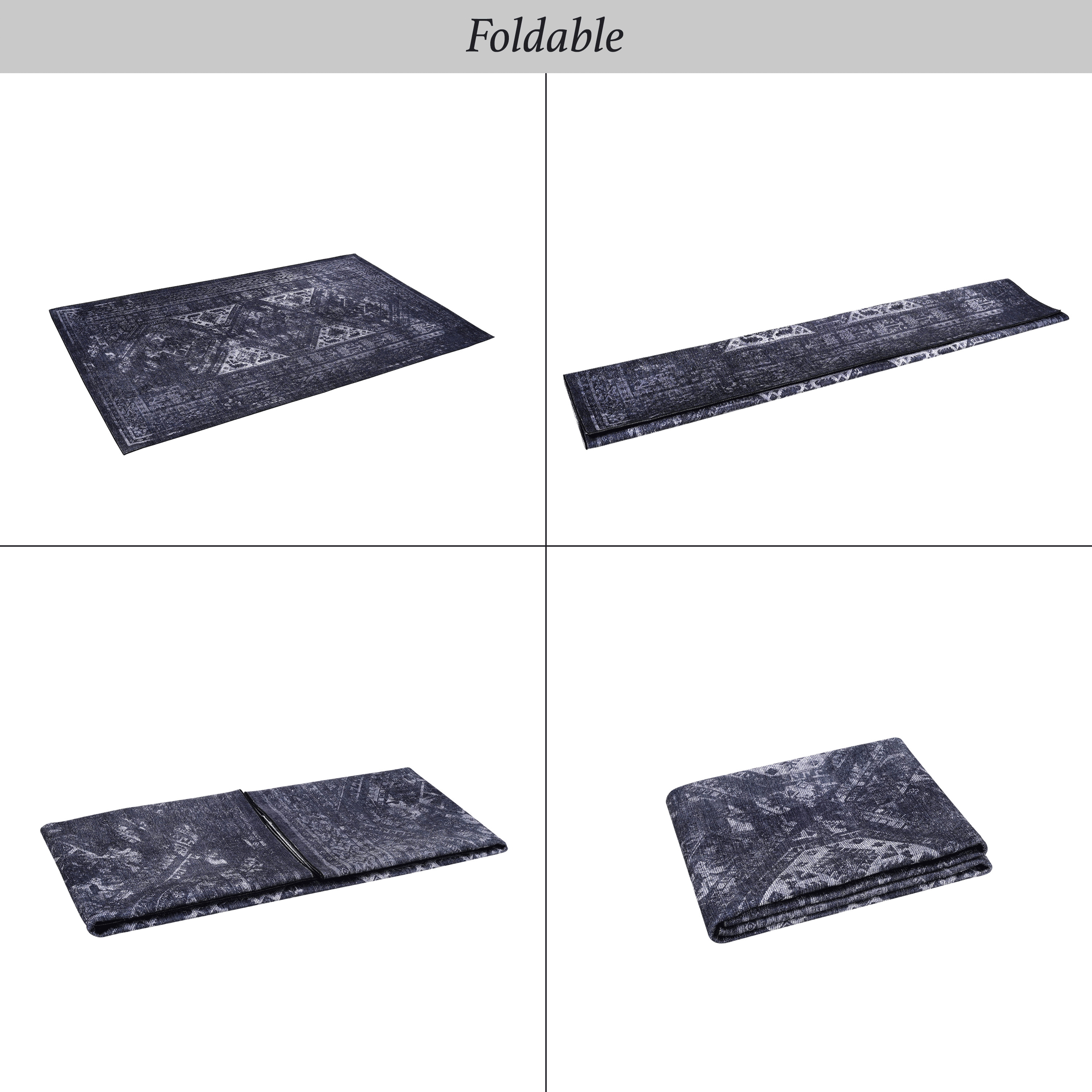 Black and Gray Washable Rectangular Area Rug (Various Sizes)