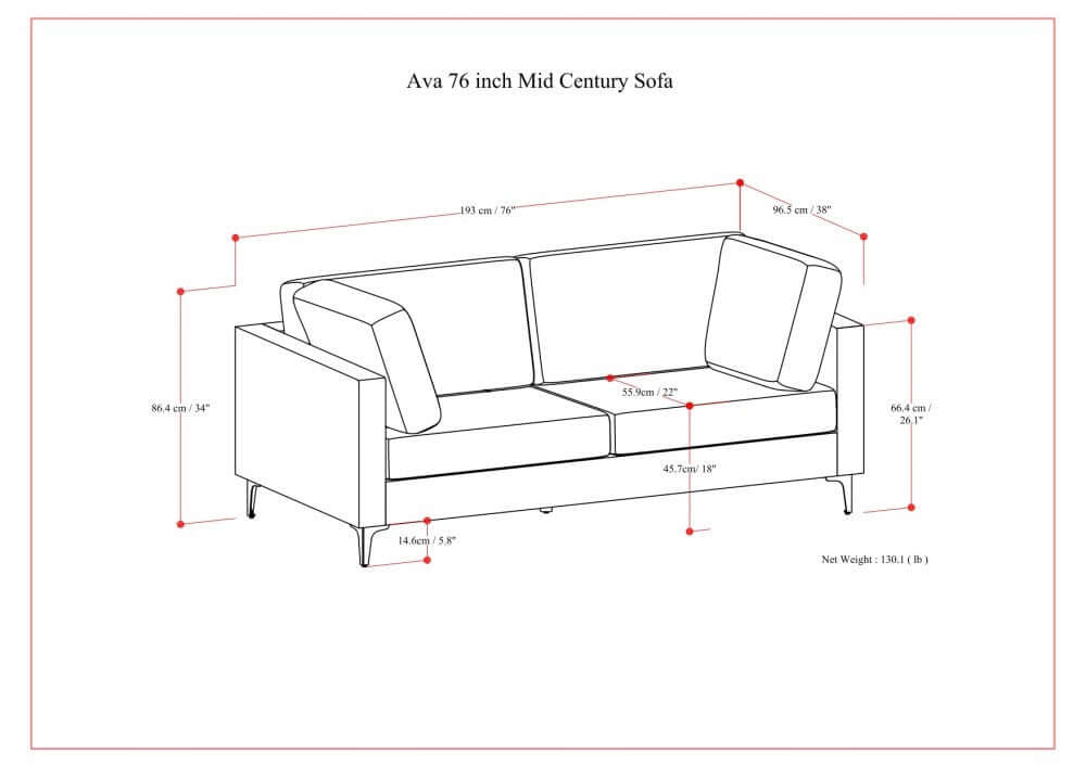 Ava MCM Gray Performance Fabric Sofa Loveseat 76L (2 Color Options)