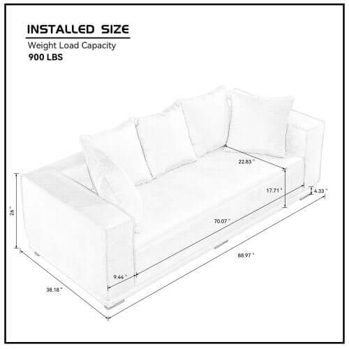 MCM Box Arm Corduroy Upholstered Sofa 89