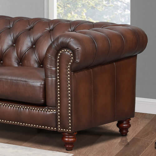 English Chesterfield Tufted Leather Symmetrical Corner Sectional 108'
