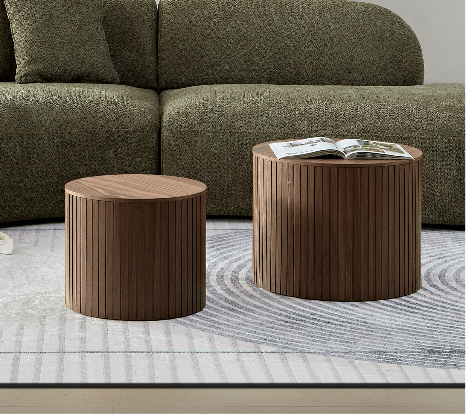 Handcrafted MDF Round Accent Table Set w/ Storage (2 Colors)
