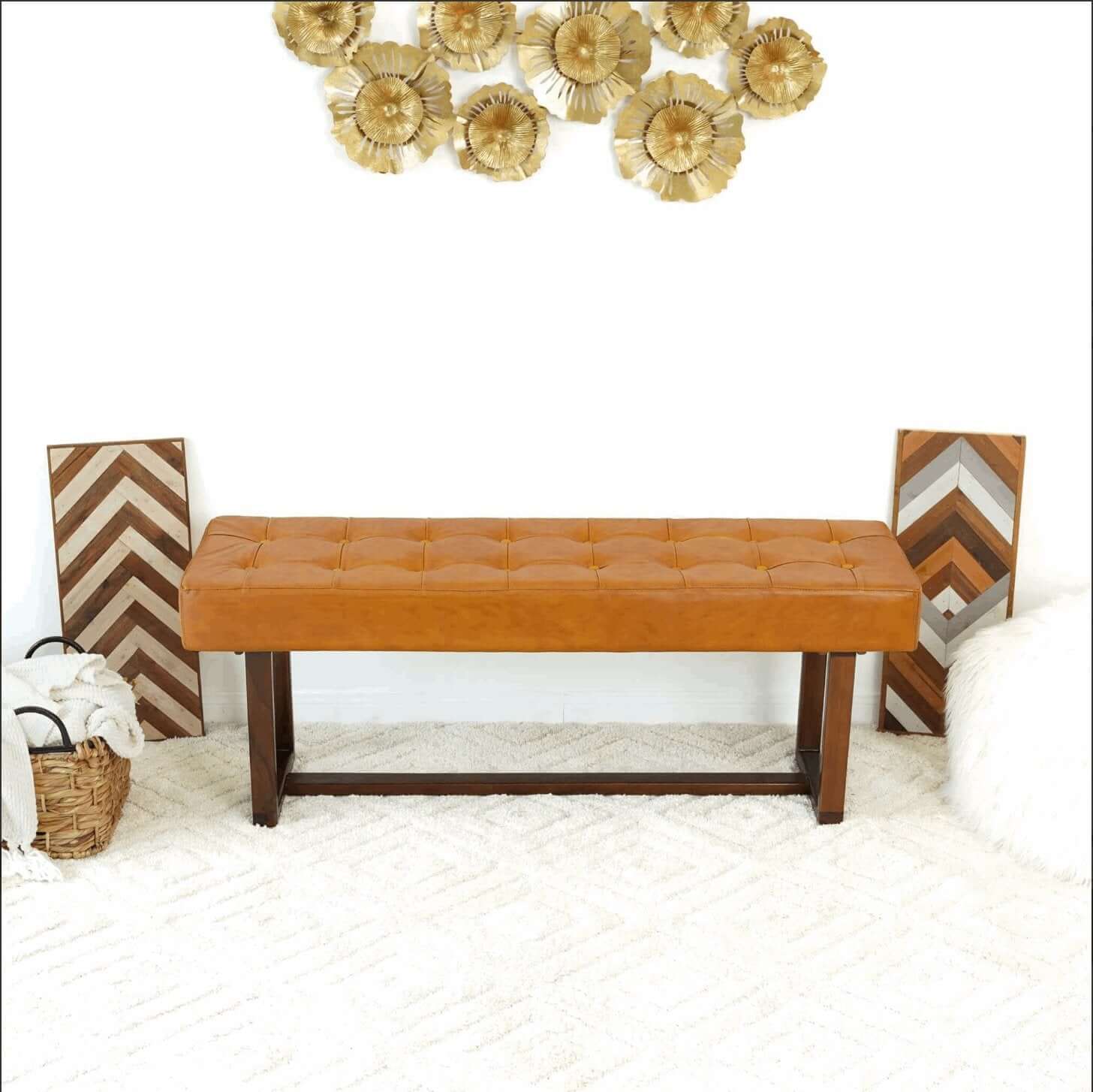 Cameron Genuine Tufted Leather Bench 51