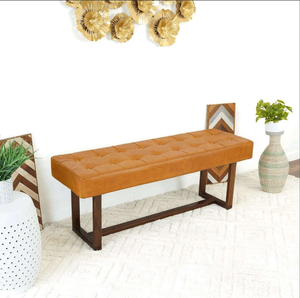 Cameron Genuine Tufted Leather Bench 51