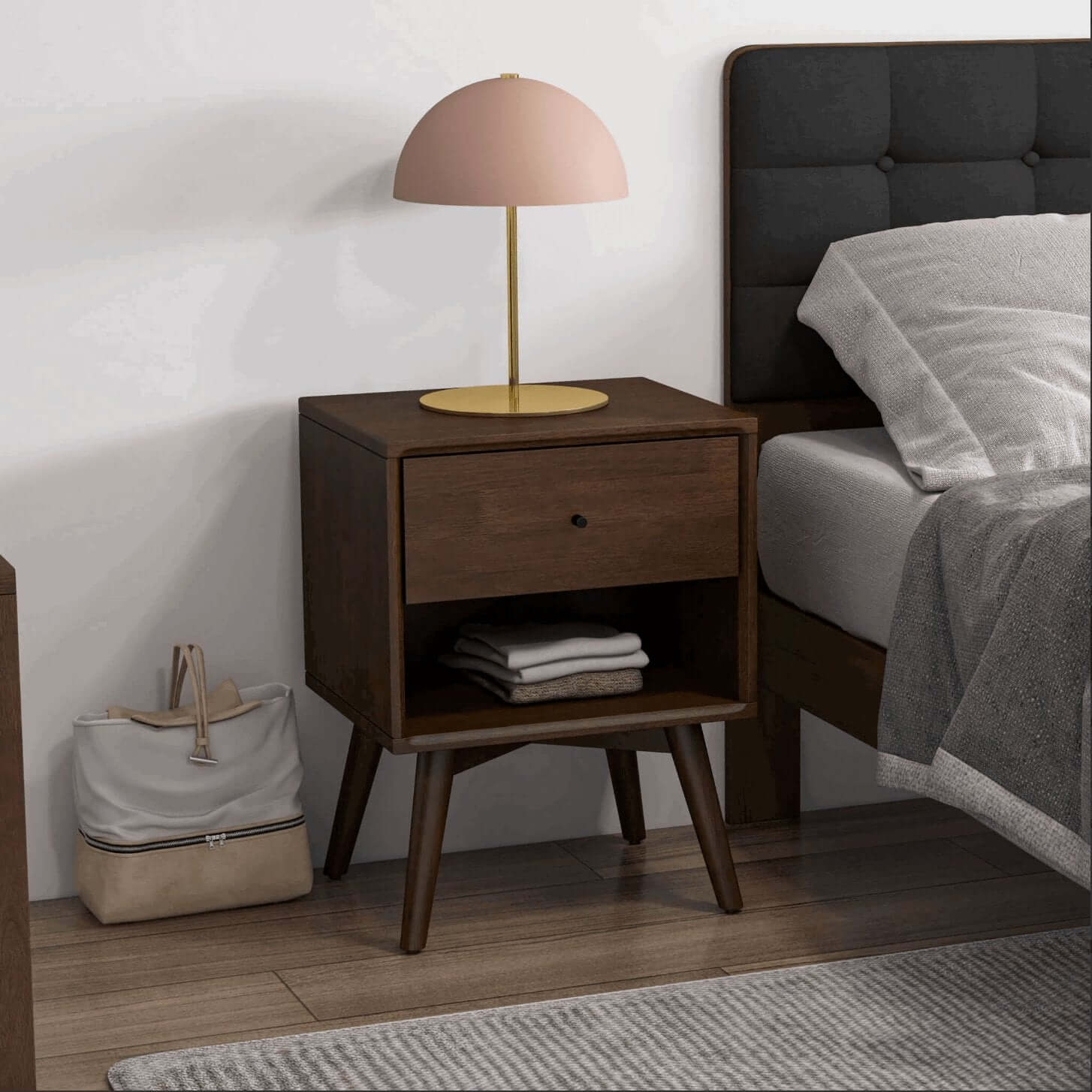 Caroline MCM Style Solid Wood Nightstand