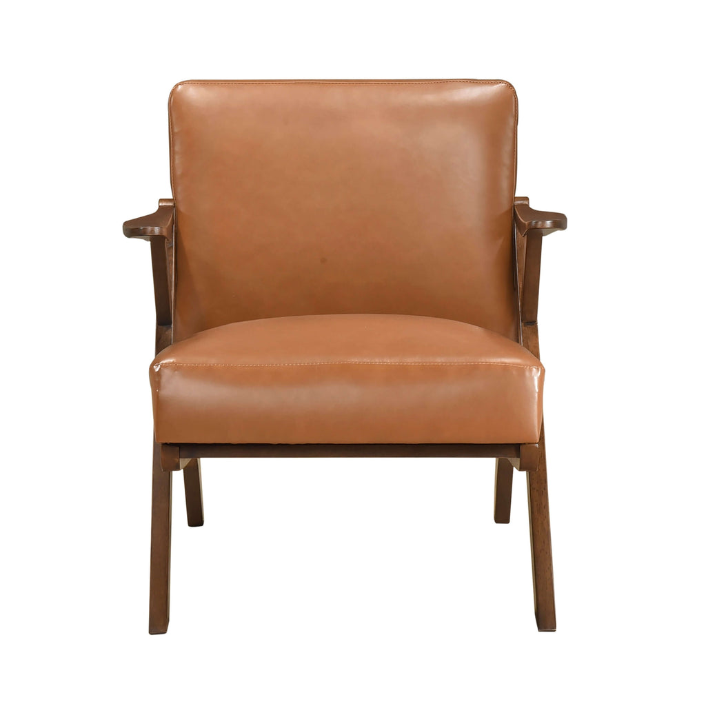 Brown Faux Leather MCM Hard Wood Frame Armchair (2 Color Options)