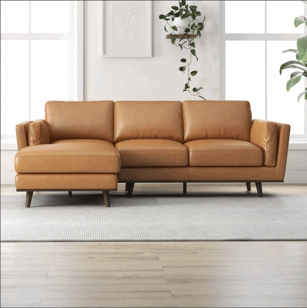 Chase MCM Tan Leather Chaise Sofa Sectional 92
