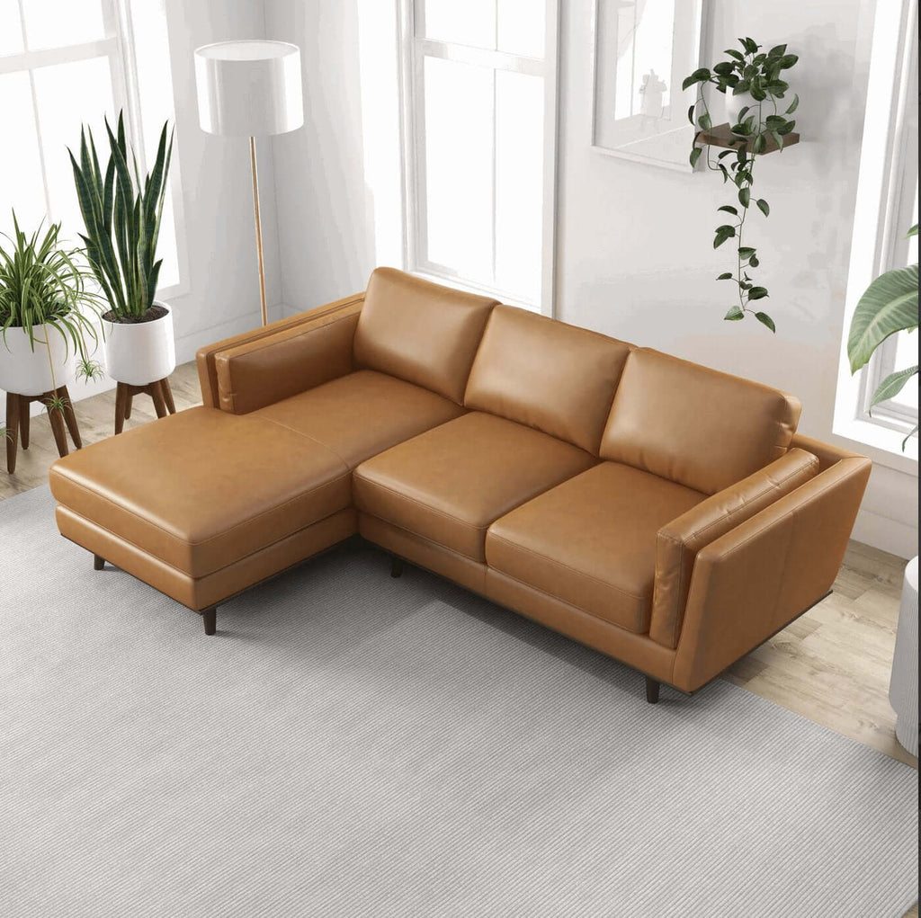 Chase MCM Tan Leather Chaise Sofa Sectional 92