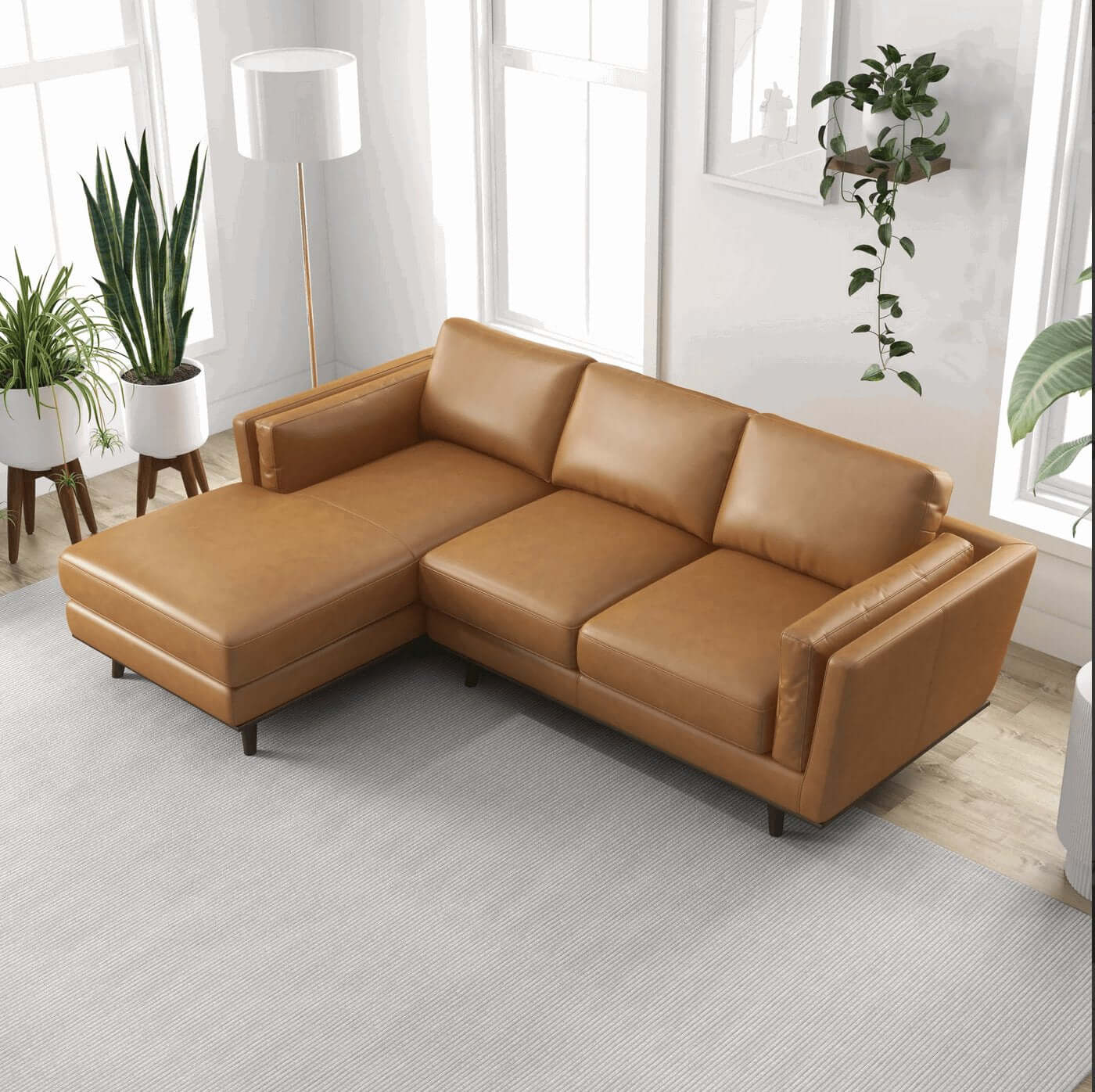 Chase MCM Tan Leather Chaise Sofa Sectional 92