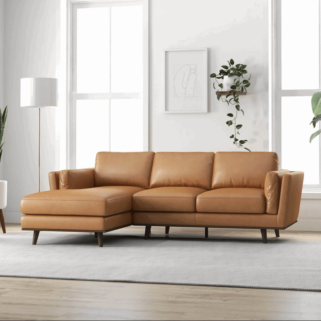 Chase MCM Tan Leather Chaise Sofa Sectional 92