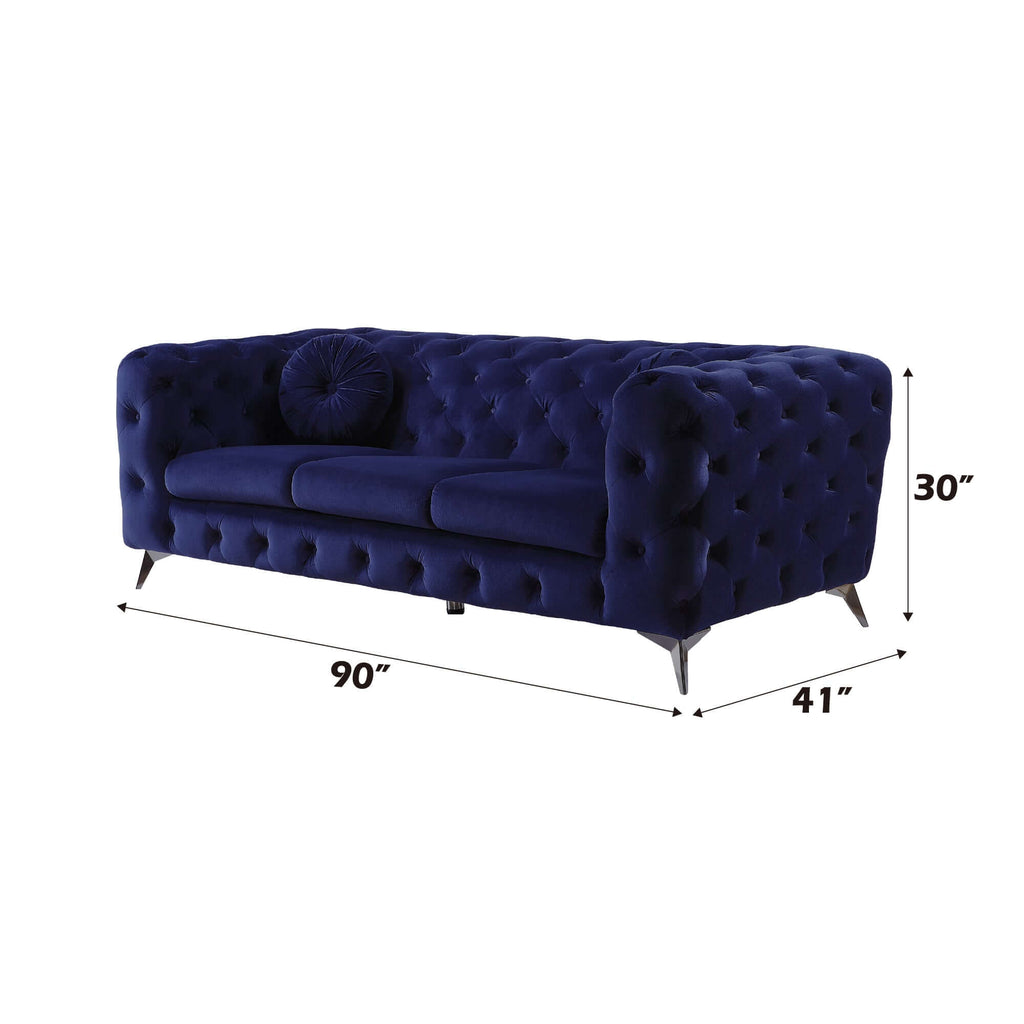 Atronia Luxe Deco Blue Velvet Sofa 90L