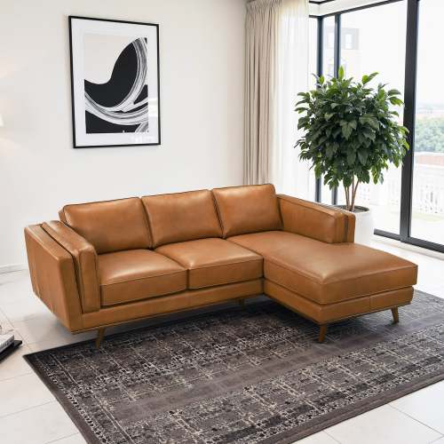 Chase MCM Tan Leather Chaise Sofa Sectional 92