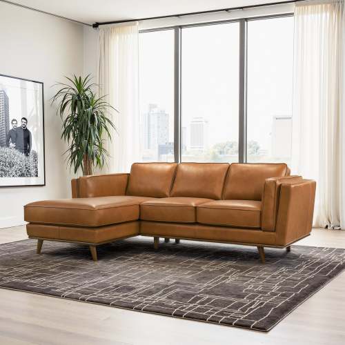 Chase MCM Tan Leather Chaise Sofa Sectional 92