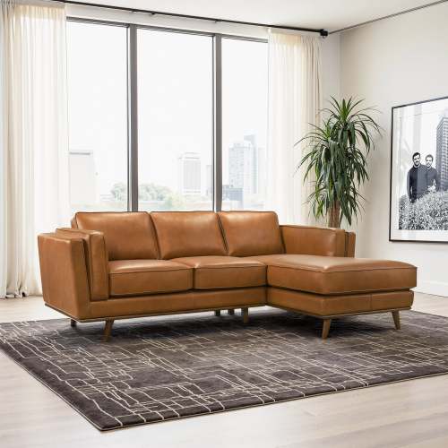 Chase MCM Tan Leather Chaise Sofa Sectional 92