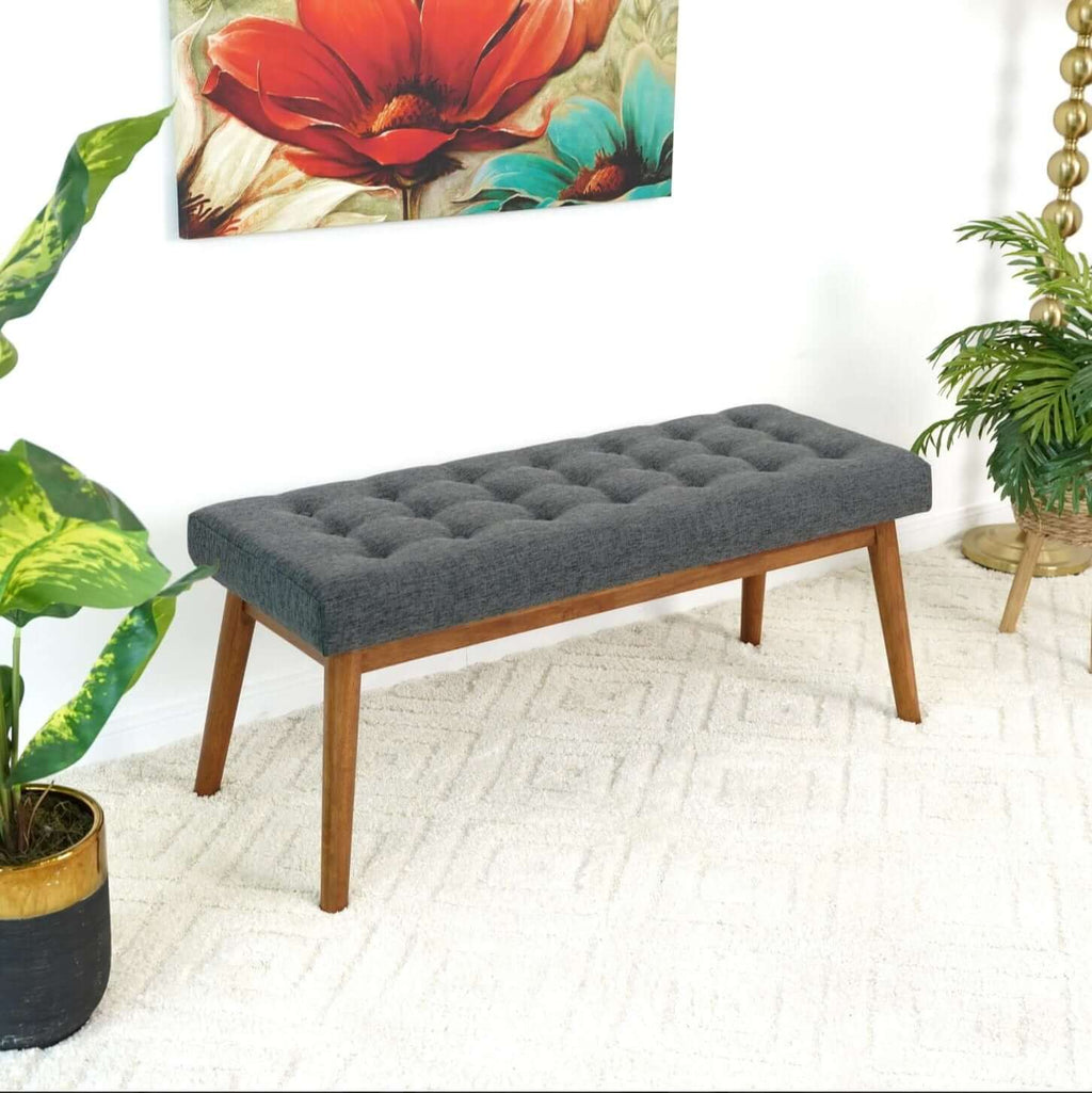 Delilah MCM Tufted Upholstered Fabric Bench