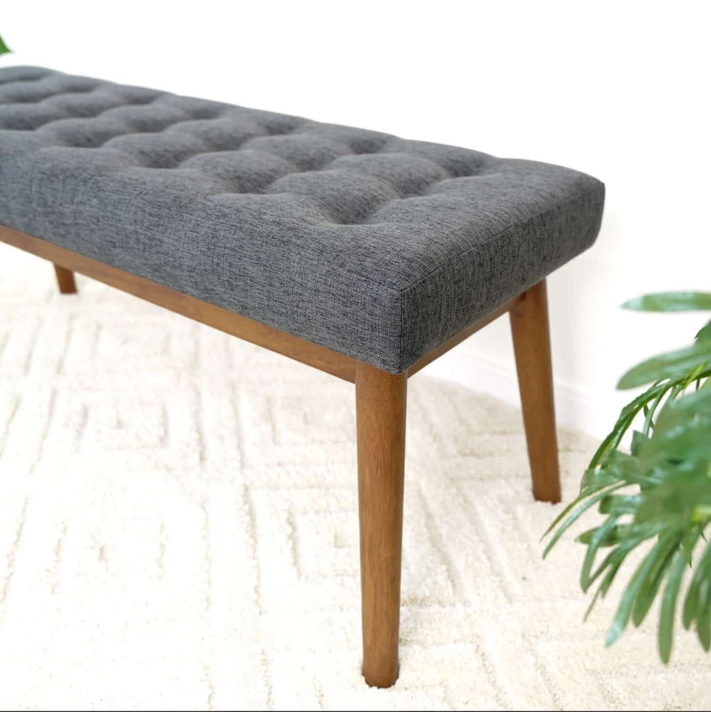 Delilah MCM Tufted Upholstered Fabric Bench