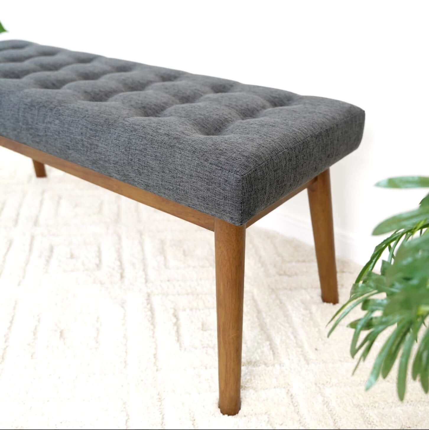 Delilah MCM Tufted Upholstered Fabric Bench