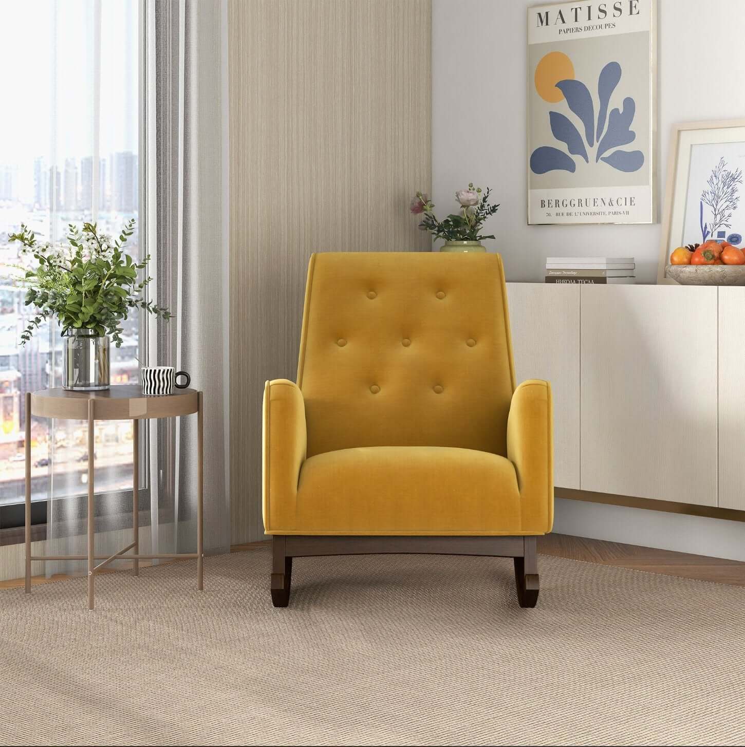 Demetrius Tufted Fabric Solid Wood Rocking Chair