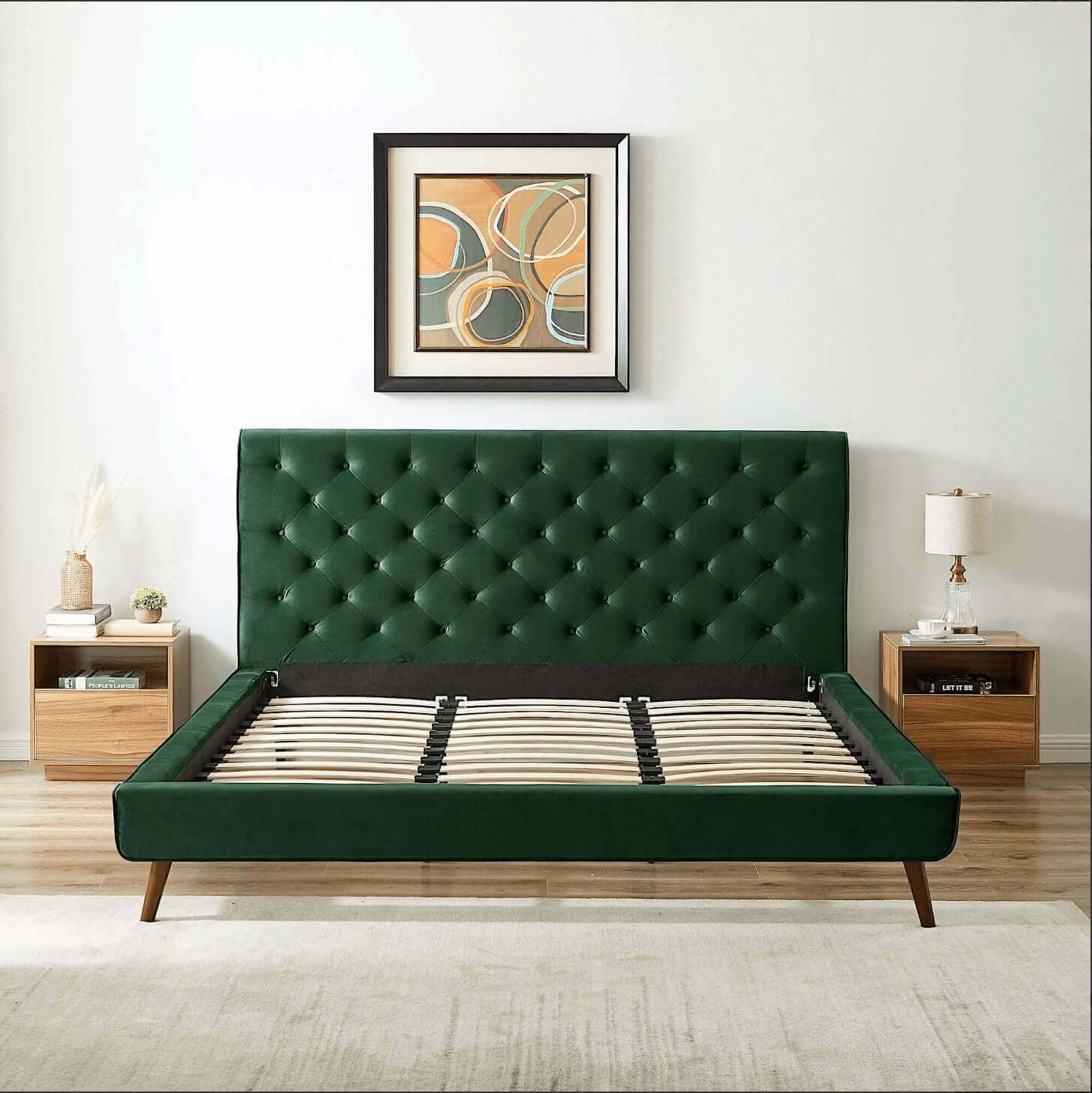Dillon Button Tufted Velvet Upholstered Platform Bed (4 Colors)