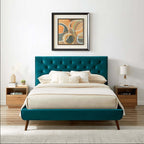 Dillon Button Tufted Velvet Upholstered Platform Bed (4 Colors)