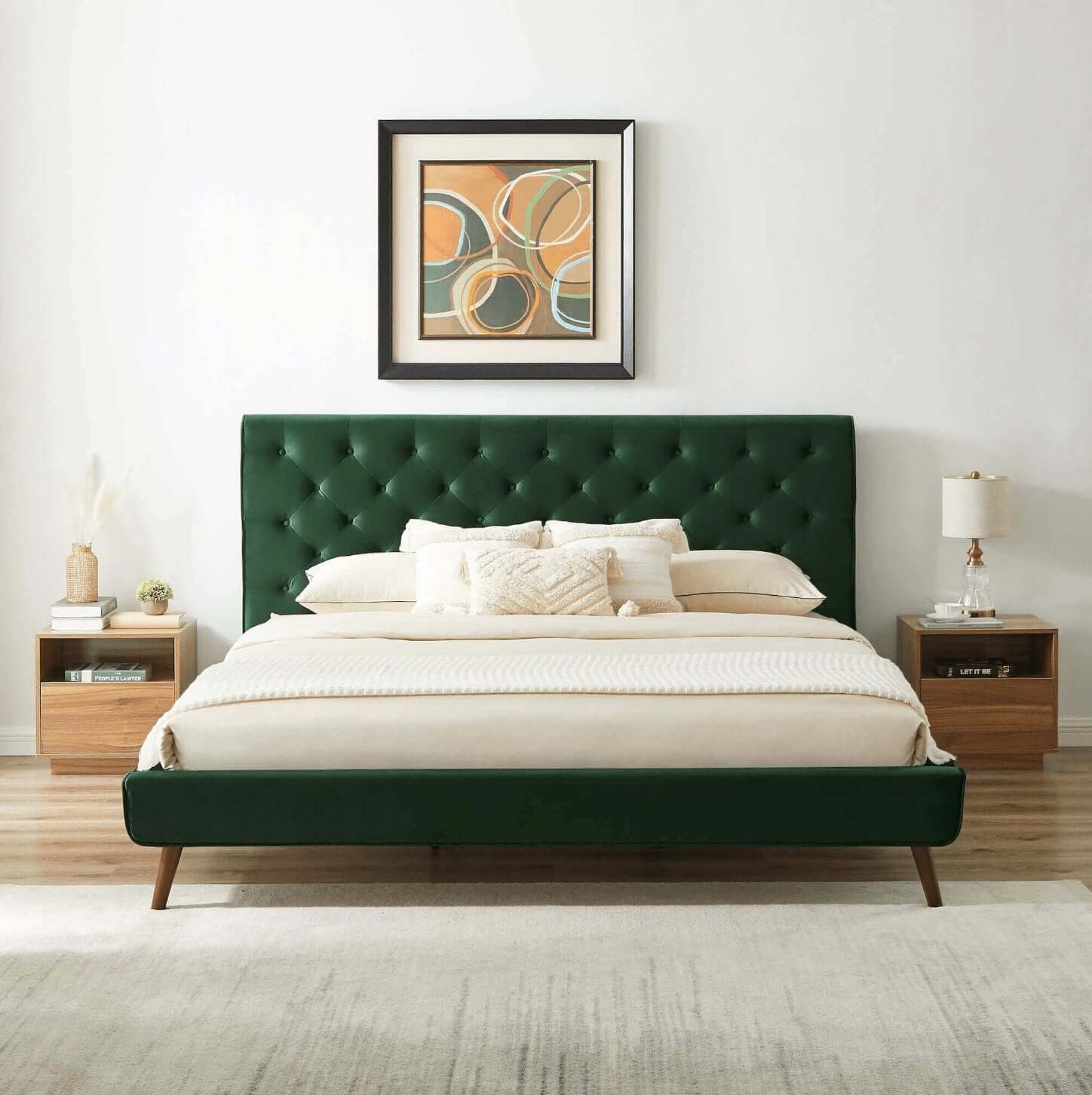 Dillon Button Tufted Velvet Upholstered Platform Bed (4 Colors)