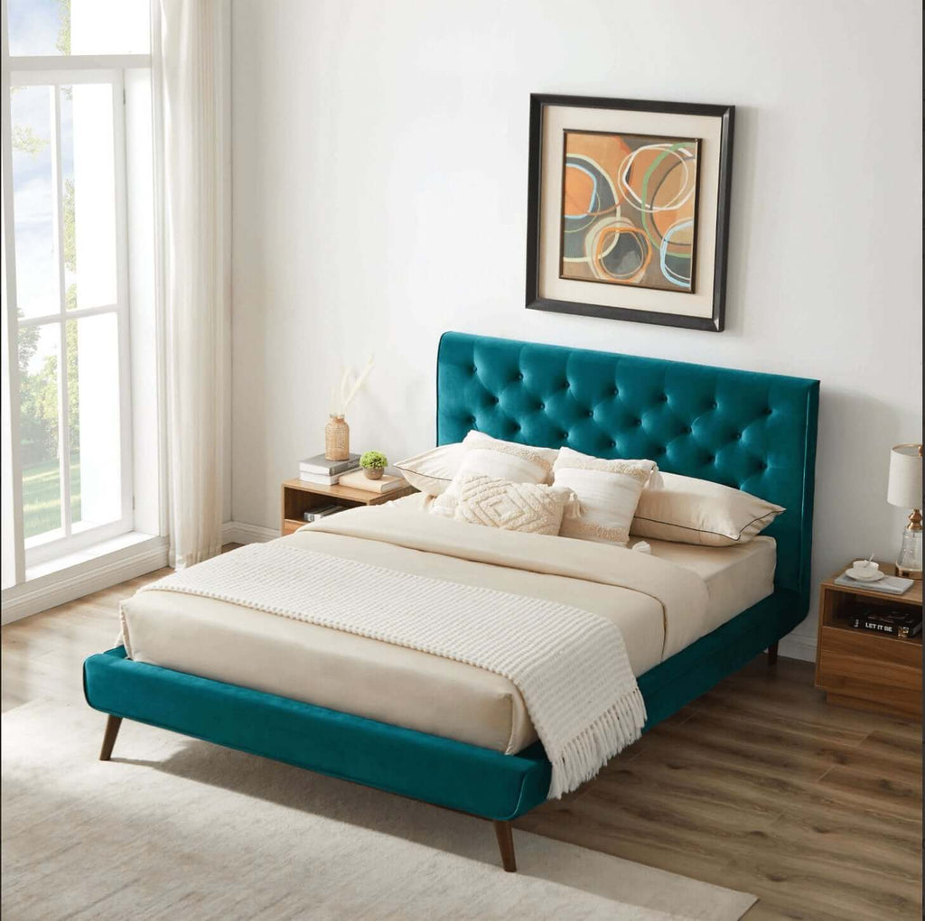 Dillon Button Tufted Velvet Upholstered Platform Bed (4 Colors)