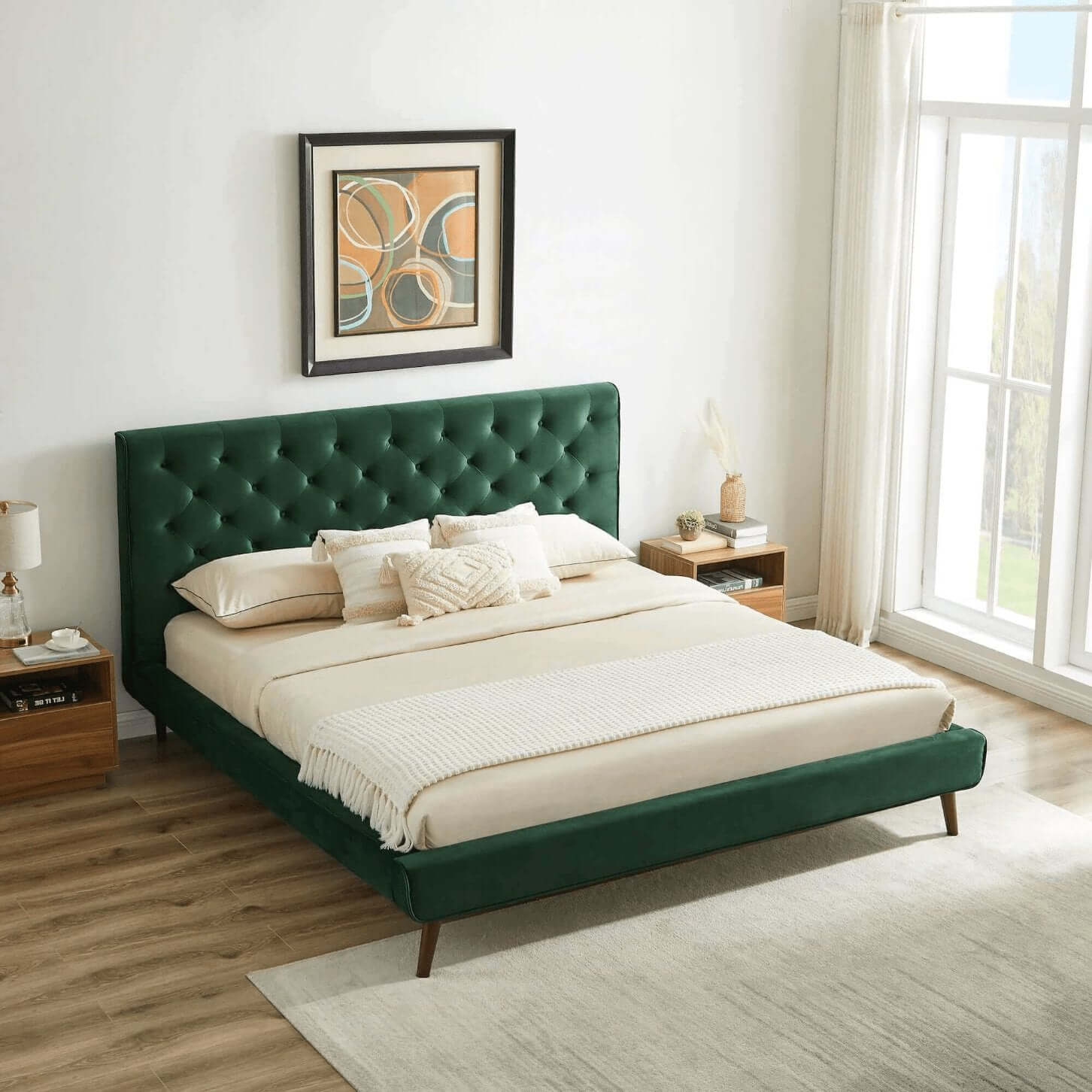 Dillon Button Tufted Velvet Upholstered Platform Bed (4 Colors)