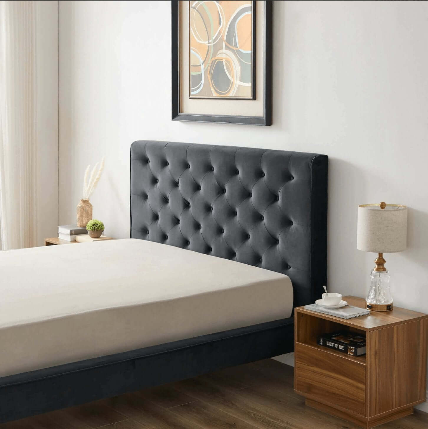 Dillon Button Tufted Velvet Upholstered Platform Bed (4 Colors)