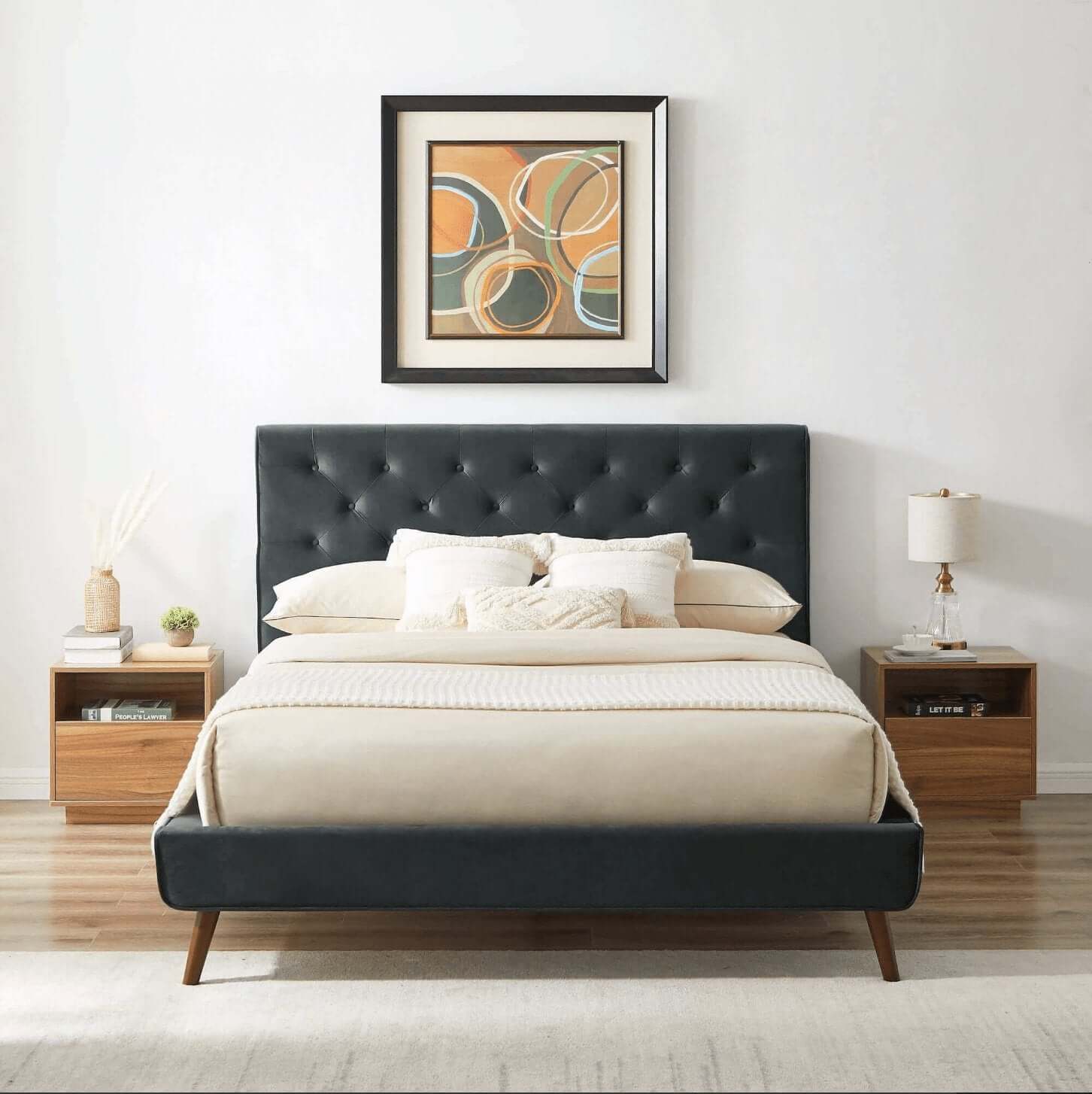 Dillon Button Tufted Velvet Upholstered Platform Bed (4 Colors)