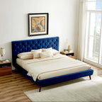 Dillon Button Tufted Velvet Upholstered Platform Bed (4 Colors)