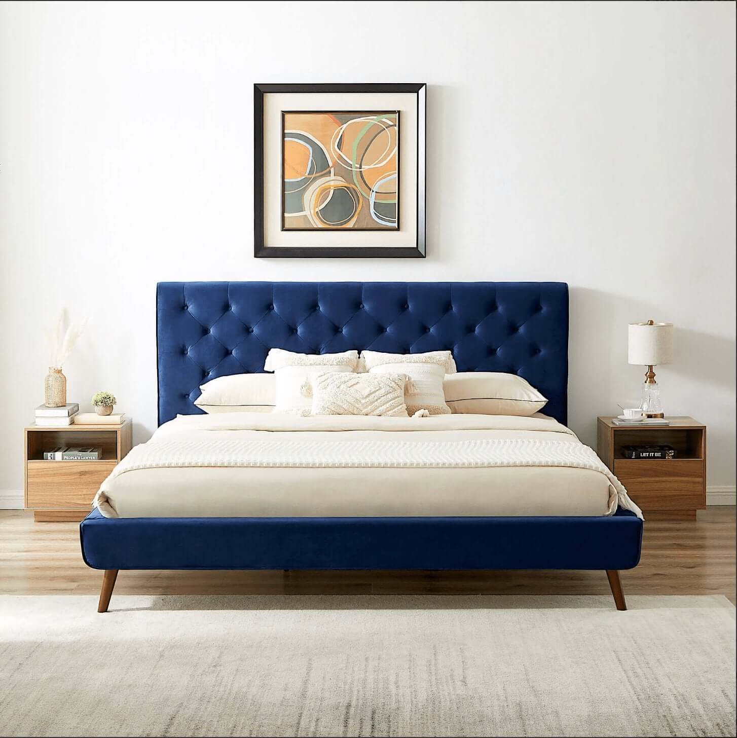 Dillon Button Tufted Velvet Upholstered Platform Bed (4 Colors)