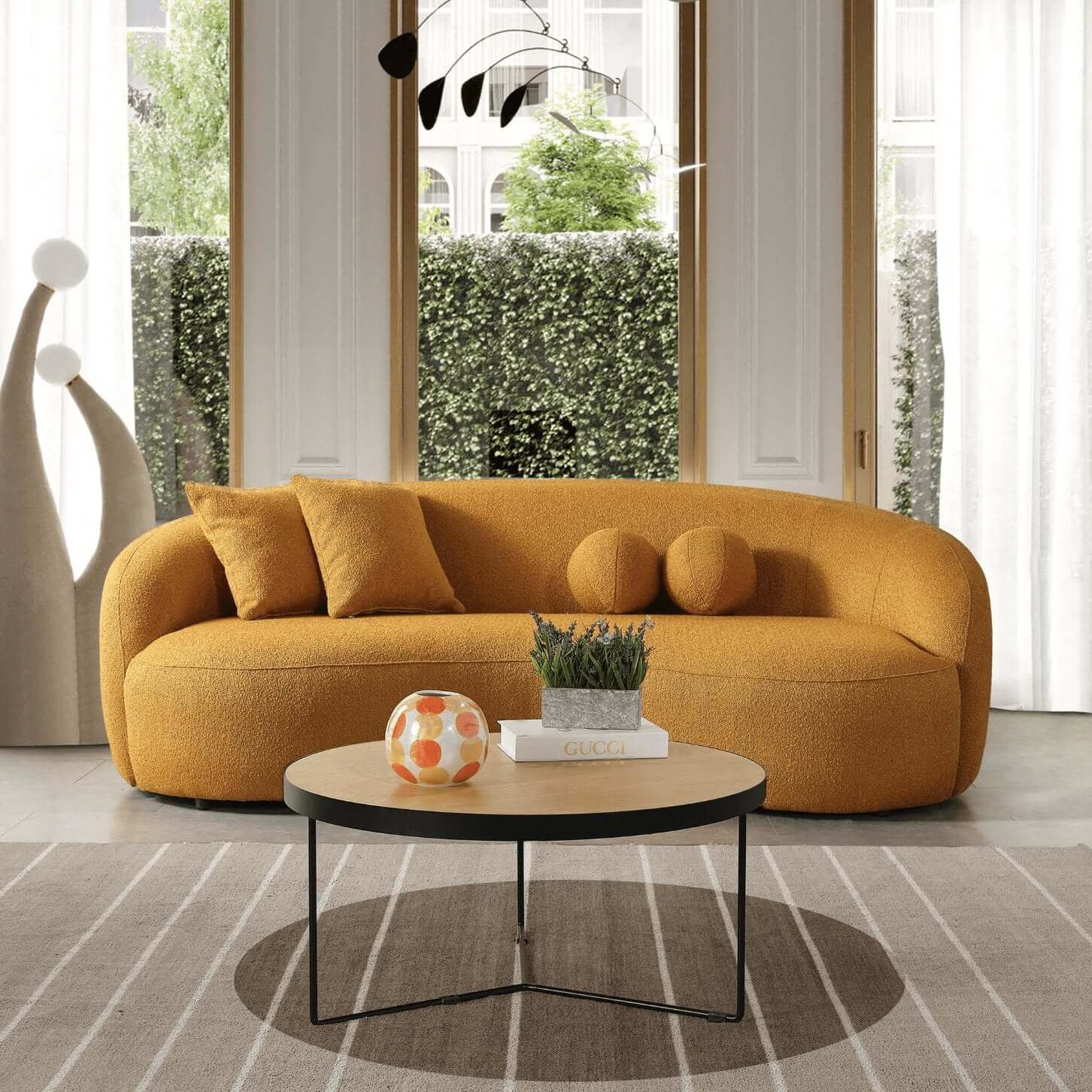 Drake Modern Boucle Upholstered Curved Japandi Sofa 89L