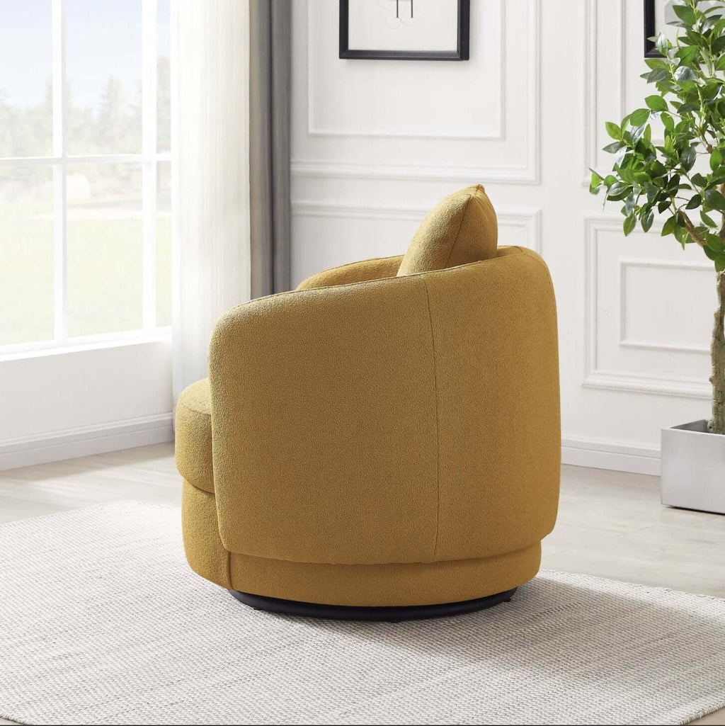 Dylan Rounded Barrel Boucle Lounge Swivel Chair (2 Colors)