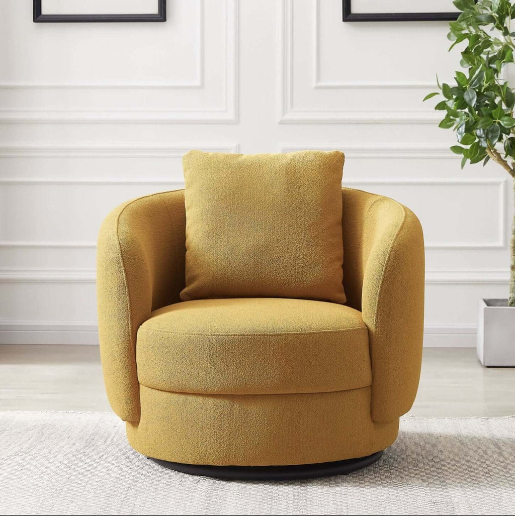 Dylan Rounded Barrel Boucle Lounge Swivel Chair (2 Colors)