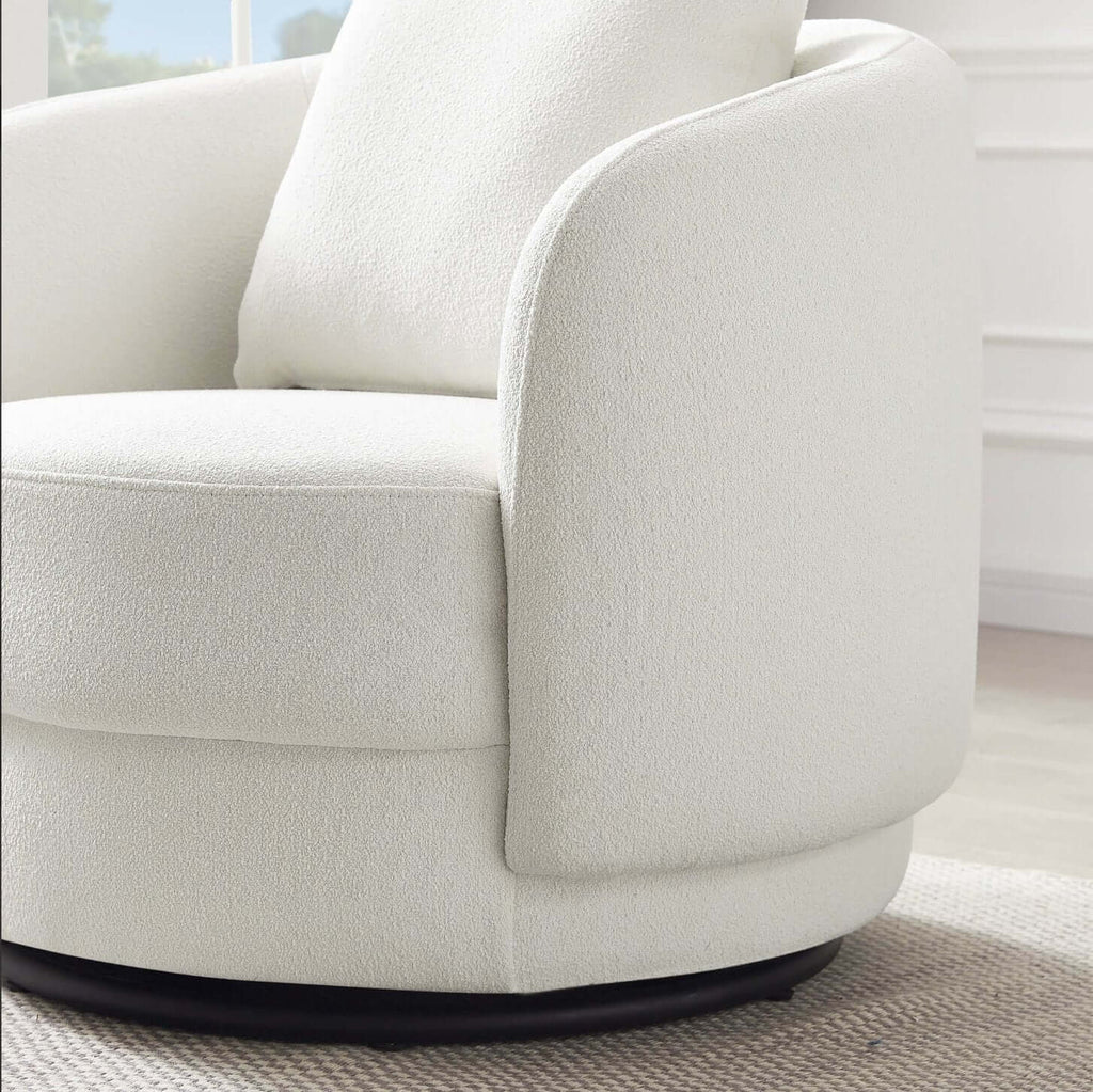 Dylan Rounded Barrel Boucle Lounge Swivel Chair (2 Colors)