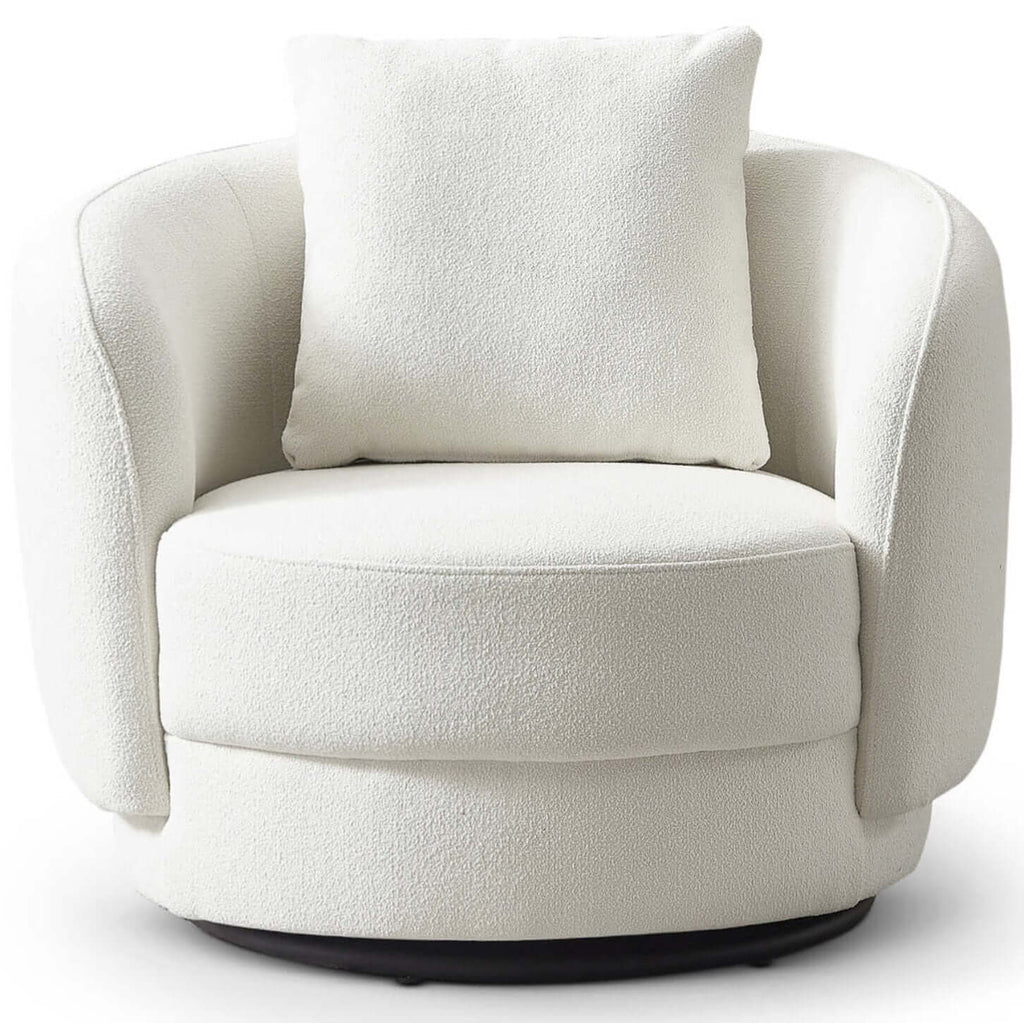 Dylan Rounded Barrel Boucle Lounge Swivel Chair (2 Colors)
