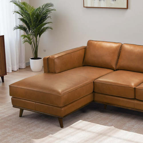 Chase MCM Tan Leather Chaise Sofa Sectional 92