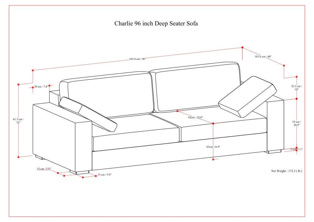 Charlie Modern Deep Seat Sofa 96 (2 Colors)
