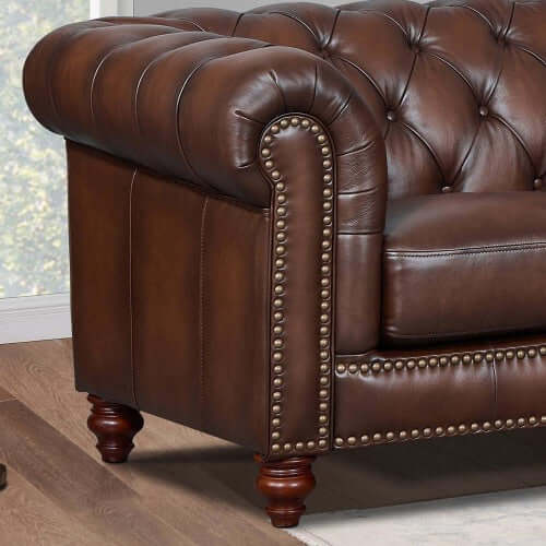 English Chesterfield Tufted Leather Symmetrical Corner Sectional 108'
