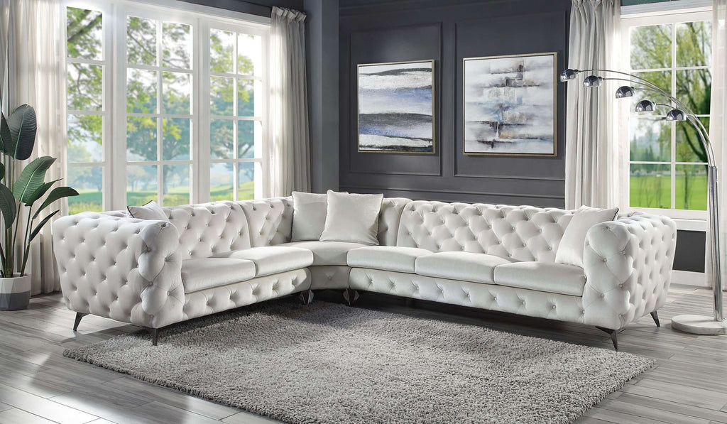 Atronia Beige Tufted Fabric Corner Sectional 133L