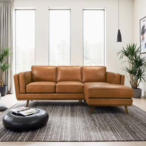 Chase MCM Tan Leather Chaise Sofa Sectional 92