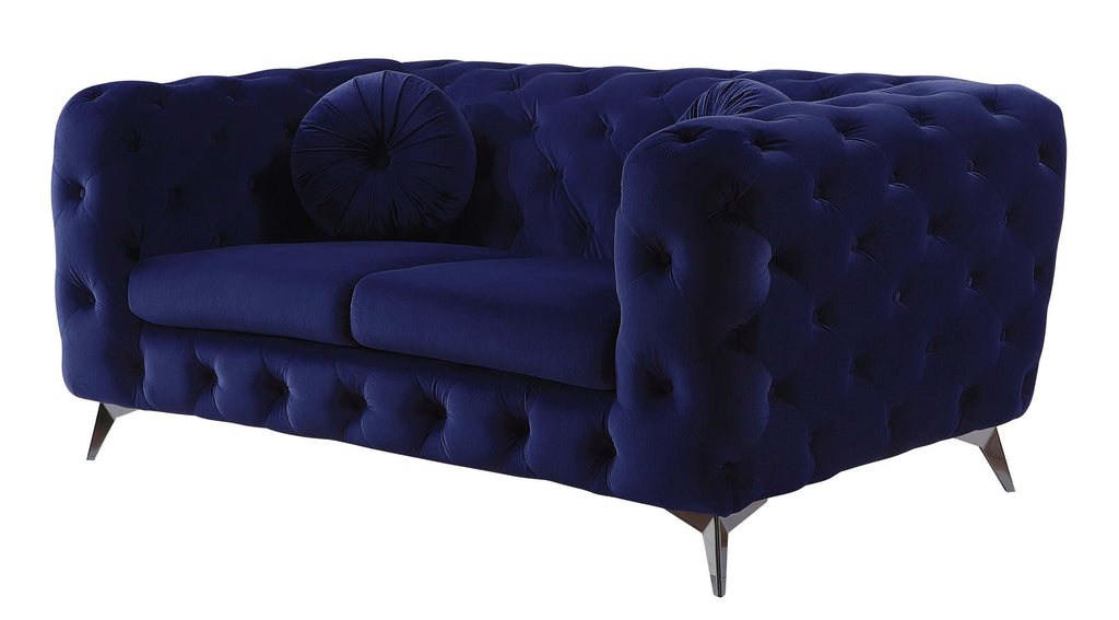 Atronia Luxe Deco Blue Velvet Sofa Loveseat 72L