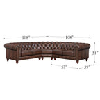 English Chesterfield Tufted Leather Symmetrical Corner Sectional 108'
