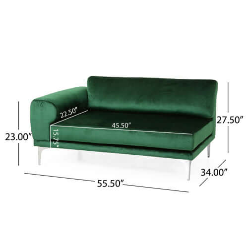 Emerald Green Velvet Deco Modular 2-Piece Sofa 111W