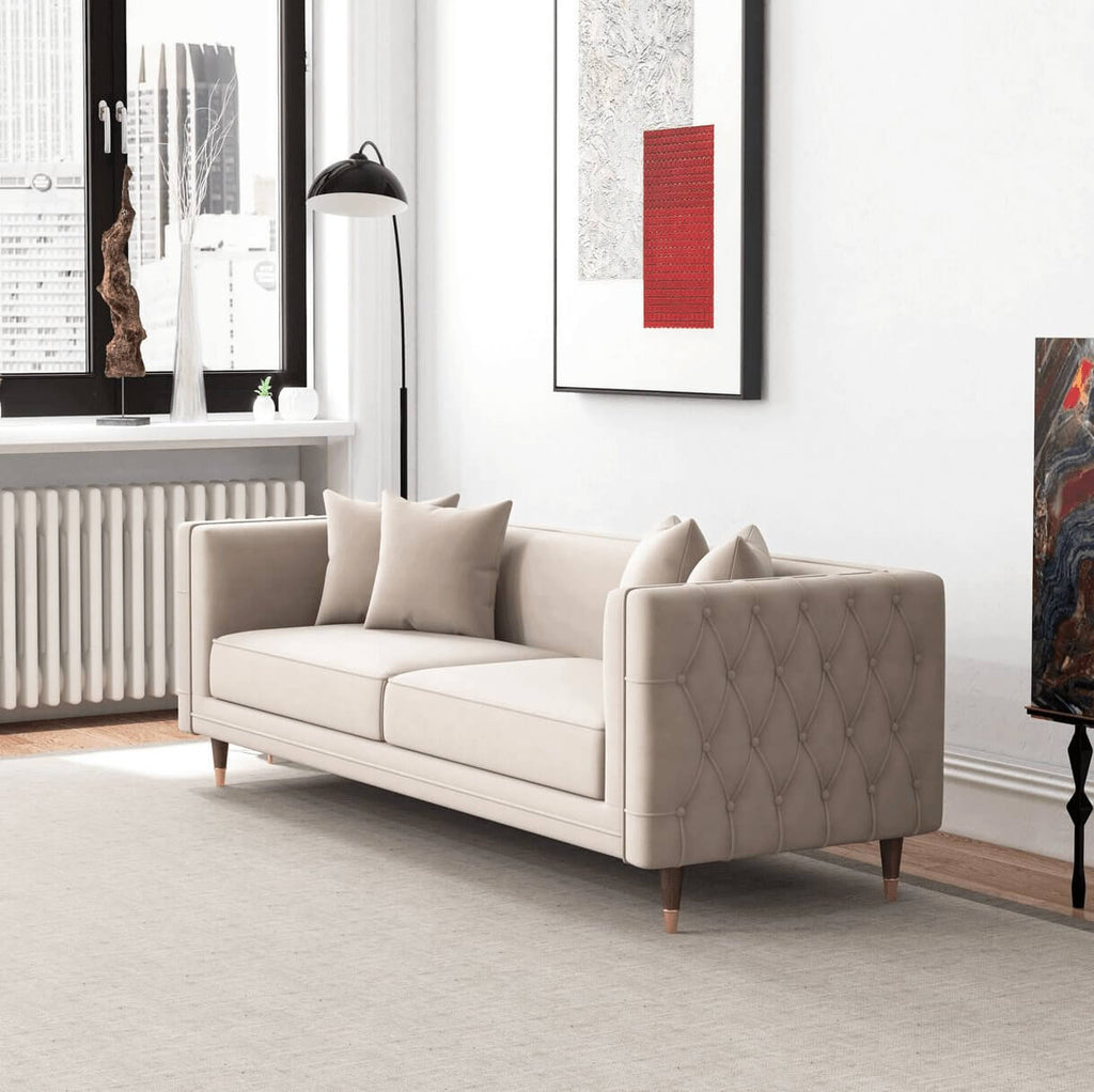 Edward Midcentury Tufted Velvet Upholstered Sofa 90L