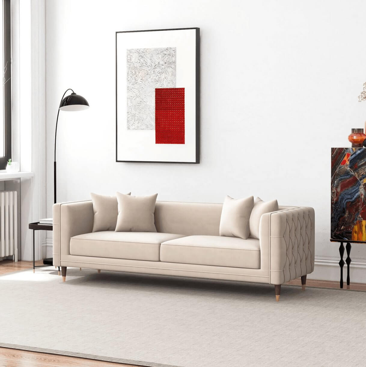 Edward Midcentury Tufted Velvet Upholstered Sofa 90L